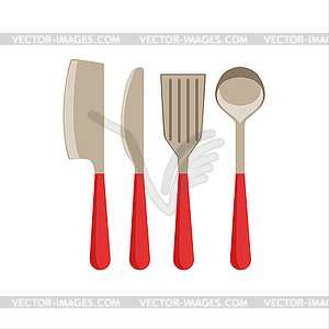 Asian Knife, Sarp Knife, Spatula And Ladle Set Of - vector image