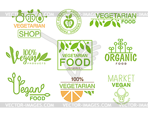 Vegan Натуральные продукты питания Набор шаблонов Shop Логотип Знаки - иллюстрация в векторном формате