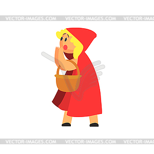 Girl In Costume Of Red Hood Character Performing - vector image