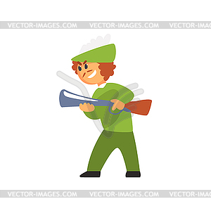 Boy In Costume OfHunter With Gun Performing In - vector clipart