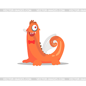 Orange MonsterIn Bow Tie With Curled Tail Partying - vector clipart