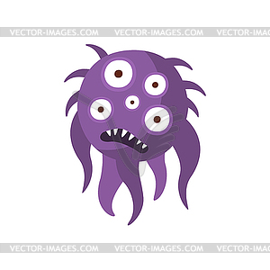 Purple Hairy Aggressive Malignant Bacteria Monster - vector image