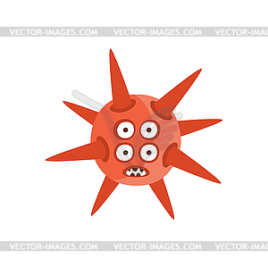 Red Spiky Aggressive Malignant Bacteria Monster Wit - vector clipart