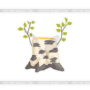 Birch Tree Stump With Fresh Growth Element Of Fores - vector image