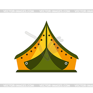 Yellow And Green Tarpaulin Tent In Camp, Camping An - vector clipart