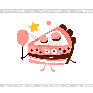 Slice Of Birthday Cake With Balloon Children - vector image