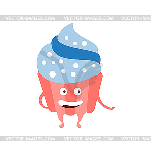Cupcake With Blue Icing Children Birthday Party - vector image
