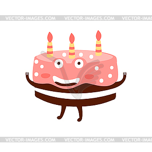 Chocolate Birthday Cake With Three Candles - vector clip art