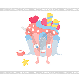 Blue And Pink Decorated Cupcake Children Birthday - vector image