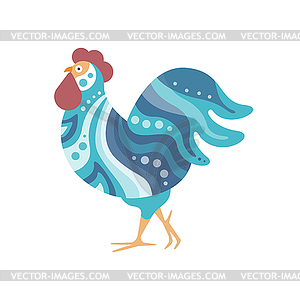 Rooster Farm Bird Colored In Artictic Modern Style - vector image