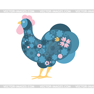 Rooster Farm Bird Colored In Artictic Modern Style - vector clip art