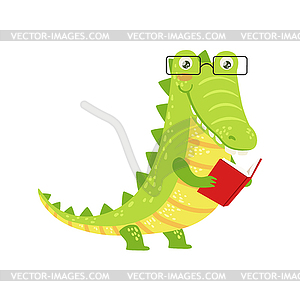 Crocodile Smiling Bookworm Zoo Character Wearing - vector clipart