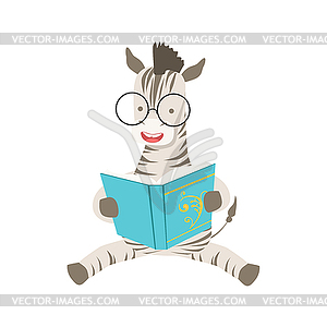 Zebra Smiling Bookworm Zoo Character Wearing Glasse - vector clip art