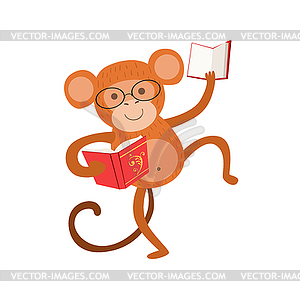 Monkey Smiling Bookworm Zoo Character Wearing - vector clipart