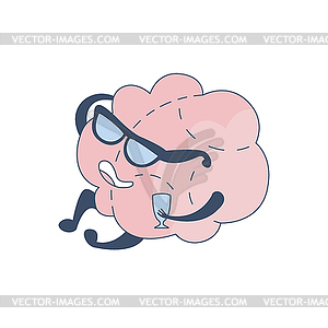 Brain In Glasses Lecturing With Glass Of Wine - vector clip art