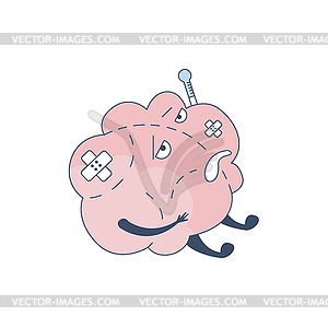 Brain Sick With Band Aids And Thermometer Comic - vector clipart