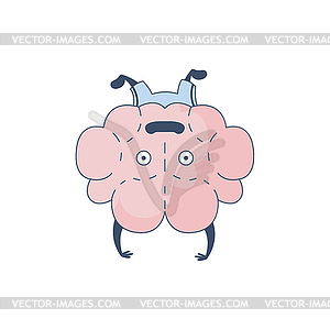 Brain Doing Headstand Comic Character Representing - vector image