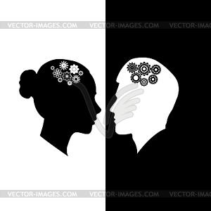 Silhouettes of male and female faces look at each - vector image