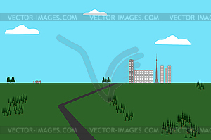 Summer landscape. Nature and city on horizon - vector EPS clipart