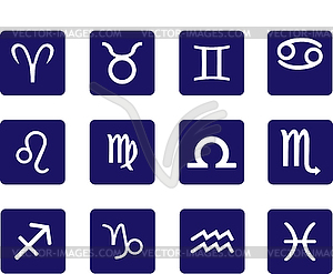 Icon signs of zodiac on blue square, flat image - vector clipart