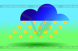 On green and blue background is rain of money - vector clipart