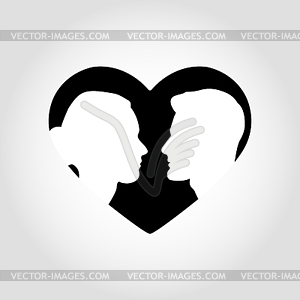 Silhouettes of male and female faces in heart - vector clip art
