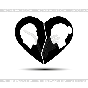 Silhouettes of male and female faces in contour of - vector image