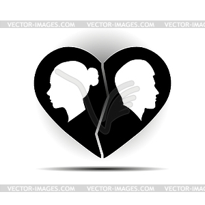 Silhouettes of man`s and woman`s face in contour - vector clip art