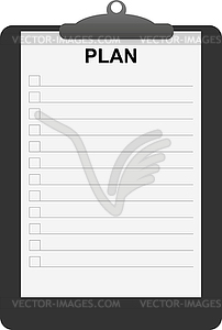 Sheet in line with word PLAN on clerical holder for - vector image