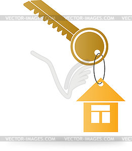 House in form of key FOB hangs on metal key - vector image
