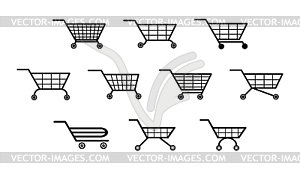 Set of different types of shopping carts for apps - white & black vector clipart