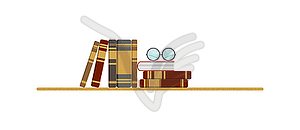 Stack of several books and glasses on table - vector clip art