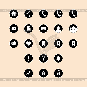 Set of round black icons for websites and - vector clipart