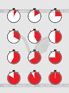 Set of stopwatches with time stamp in red - vector clipart