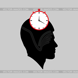 Dial stopwatch on background of silhouette of male - vector clipart