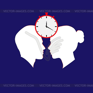 Dial stopwatch on background of silhouettes of - vector clip art