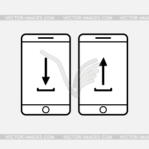 Black outline of smartphone with an arrow pointing - royalty-free vector clipart