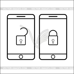 Contour of smartphone with contour of c - vector clipart