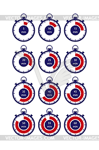 Набор секундомеров с отметкой времени в красном - стоковый клипарт
