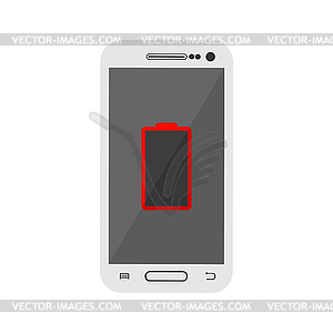 Разряженная батарея на экране смартфона - клипарт в векторном формате