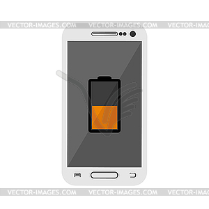 Battery with half battery charge on smartphone - vector image