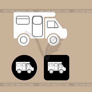 White silhouette with caravan on round and square - vector image