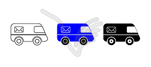 Set of 3 cars for postal service, color, outline an - vector EPS clipart