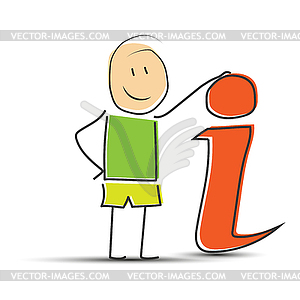 Нарисованный от руки человек стоит вокруг буквы I - векторизованное изображение клипарта