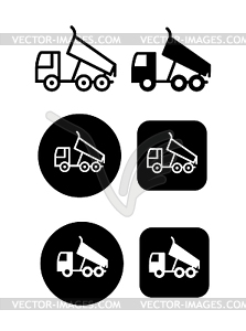 Set of contour and silhouette images of dump truck - vector image