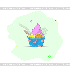 Ice cream with fruit slices in glass with spoon - vector clip art