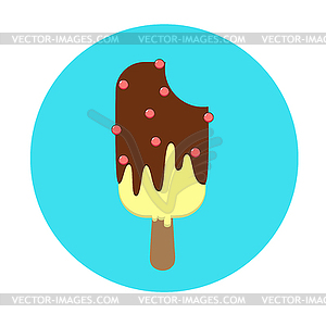 Sundae with chocolate icing and sprinkling on stick - vector image