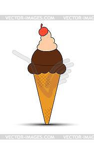 Ice cream with chocolate icing and cherry in - vector EPS clipart