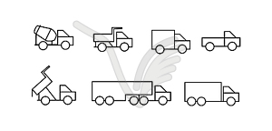 Set of contour images of trucks - vector image