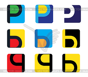 P, B и Q Icon Set - векторное изображение EPS